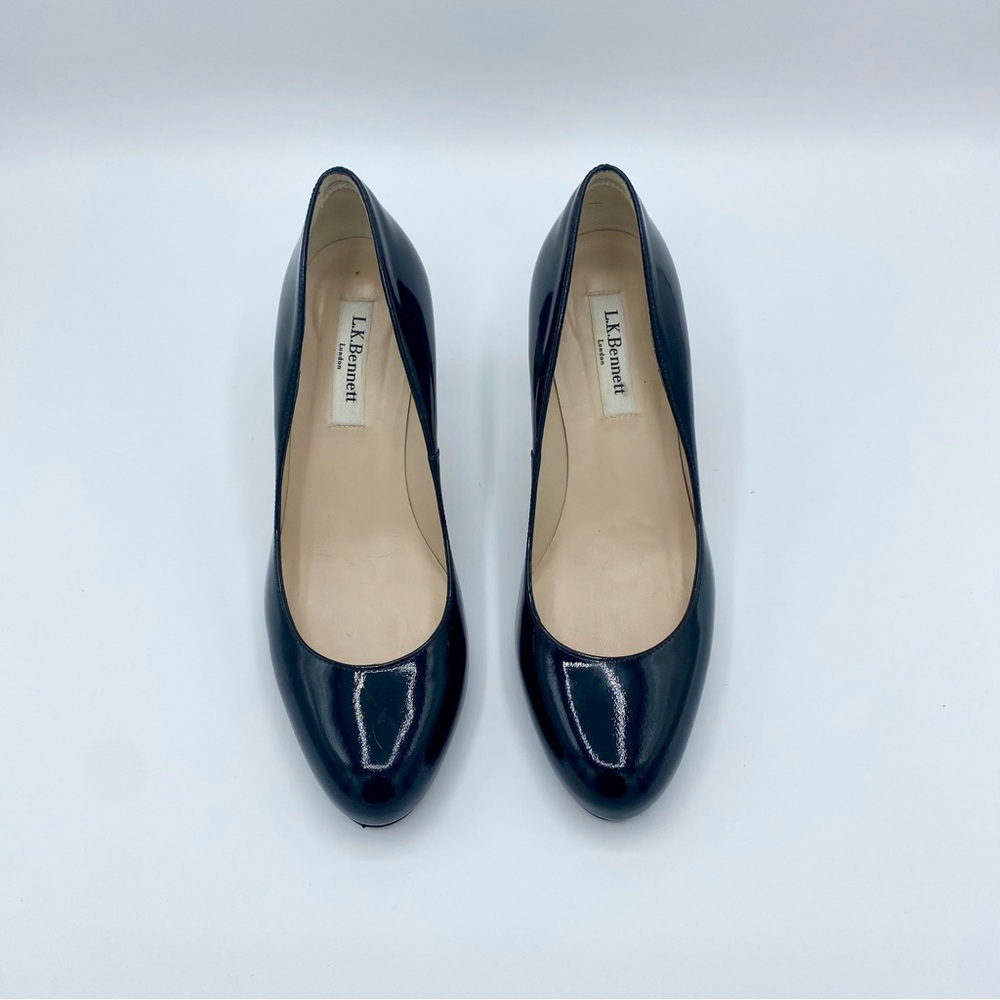 L.K. Bennett Black Patent Leather Platform Pump Court Shoe Size 36.5 / US 5.5 - Picture 3 of 16